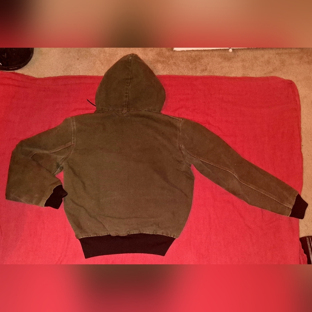 NICE Vintage 90s Washed Sage Green Carhartt Hooded Workwear Jacket. Med. - Picture 4 of 5